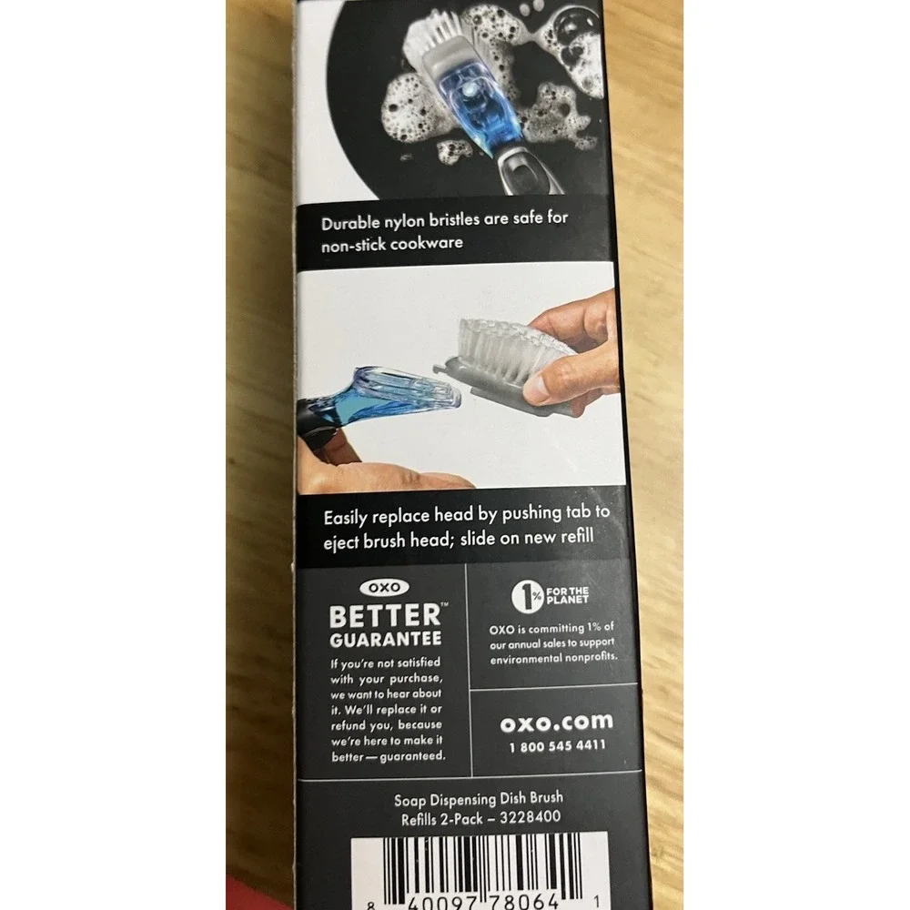 New OXO Steel Soap Dispensing Dish Brush Refills - 2 Pack‎ - Replacement Heads